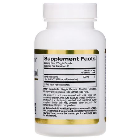 白藜蘆醇, 抗氧化劑: California Gold Nutrition, Trans-Resveratrol, Italian Sourced, 200 mg, 60 Veggie Capsules