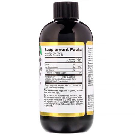 流感, 咳嗽: California Gold Nutrition, Sambucus European Black Elderberry Syrup, 2500 mg, 8 fl oz (240 ml)