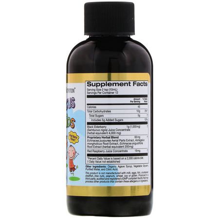 咳嗽, 流感: California Gold Nutrition, Sambucus for Kids, European Black Elderberry Syrup with Echinacea, 4 fl oz (120 ml)
