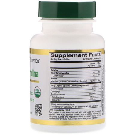 螺旋藻, 藻類: California Gold Nutrition, Organic Spirulina, USDA Certified, 500 mg, 60 Tablets