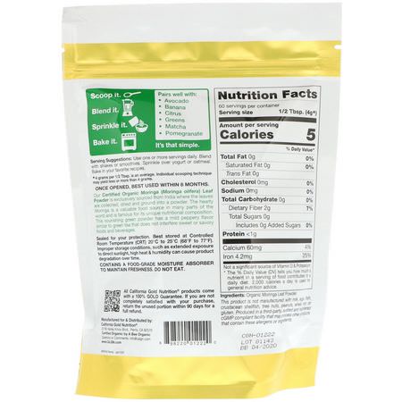 辣木, 超級食物: California Gold Nutrition, Superfoods, Organic Moringa Powder, 8.5 oz (240 g)