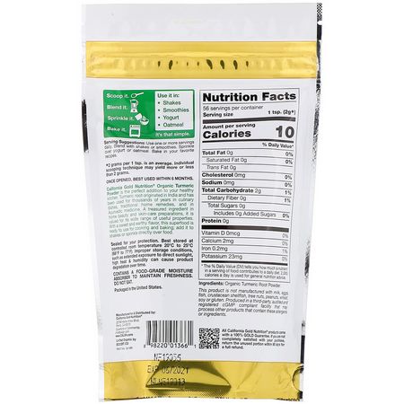 薑黃素, 薑黃: California Gold Nutrition, Superfoods, Organic Turmeric Powder, 4 oz (114 g)