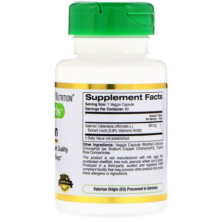 睡眠, 補品: California Gold Nutrition, Valerian, EuroHerbs, 500 mg, 60 Veggie Caps