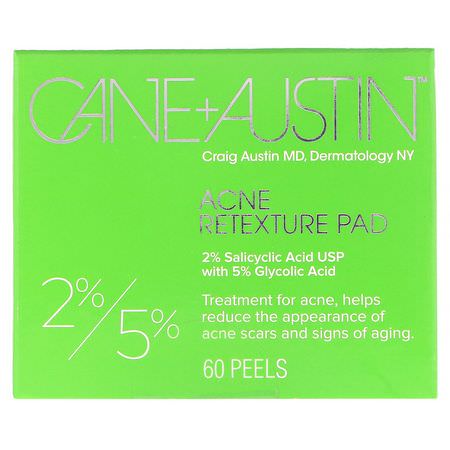 瑕疵治療, 血清: Cane + Austin, Acne Retexture Pad, 2% Salicylic Acid / 5% Glycolic Acid, 60 Peels