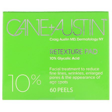 血清, 治療: Cane + Austin, Retexture Pad, 10% Glycolic Acid, 60 Peels