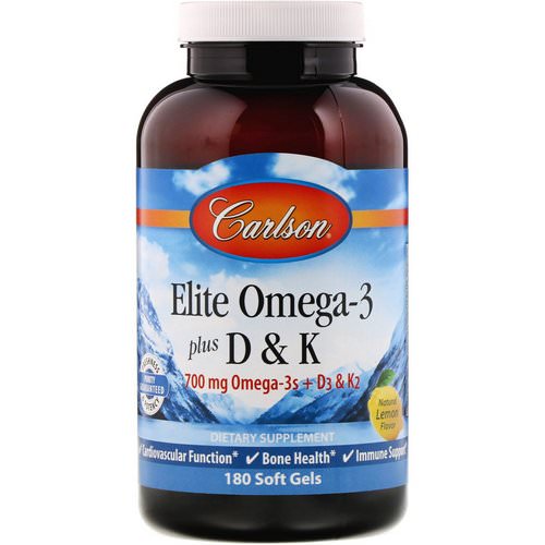 Carlson Labs, Elite Omega-3 Plus D & K, Natural Lemon Flavor, 180 Soft Gels Review