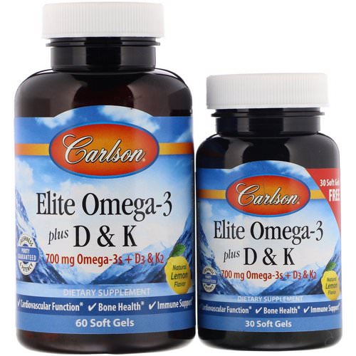 Carlson Labs, Elite Omega-3 Plus D & K, Natural Lemon Flavor, 60 + 30 Free Soft Gels Review