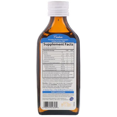 Omegas, 兒童DHA: Carlson Labs, Kid's,Norwegian, The Very Finest Fish Oil, Natural Orange Flavor, 6.7 fl oz (200 ml)