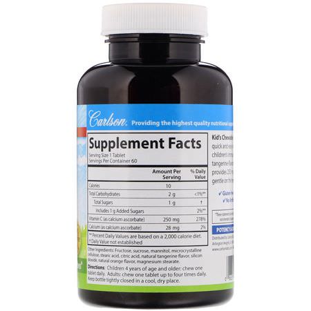 流感, 咳嗽: Carlson Labs, Kids, Chewable Vitamin C, Natural Tangerine Flavor, 250 mg, 60 Vegetarian Tablets