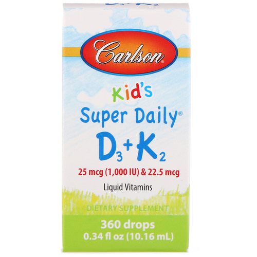 Carlson Labs, Kids, Super Daily D3+K2, 25 mcg (1,000 IU) & 22.5 mcg, 0.34 fl oz (10.16 ml) Review