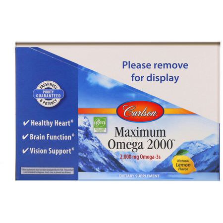Omega-3魚油, EPA DHA: Carlson Labs, Maximum Omega 2000, Natural Lemon Flavor, 2,000 mg, 10 Pack, 10 Soft Gels Each