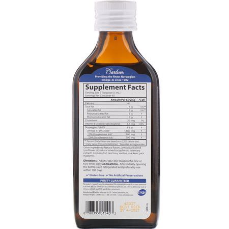Omega-3魚油, EPA DHA: Carlson Labs, Norwegian, The Very Finest Fish Oil, Natural Lemon Flavor, 6.7 fl oz (200 ml)