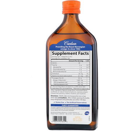 Omega-3魚油, EPA DHA: Carlson Labs, Norwegian, The Very Finest Fish Oil, Natural Orange Flavor, 16.9 fl oz (500 ml)