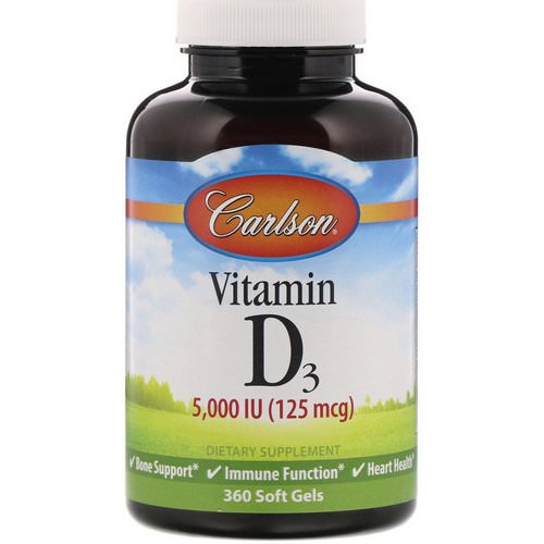 Carlson Labs, Vitamin D3, 5,000 IU (125 mcg), 360 Soft Gels Review