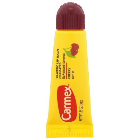 SPF, 潤唇膏: Carmex, Classic Lip Balm, Medicated, Cherry, SPF 15, .35 oz (10 g)