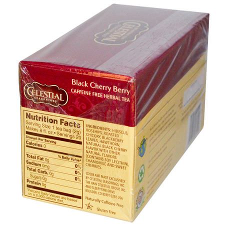 涼茶, 水果茶: Celestial Seasonings, Herbal Tea, Black Cherry Berry, Caffeine Free, 20 Tea Bags, 1.6 oz (44 g)