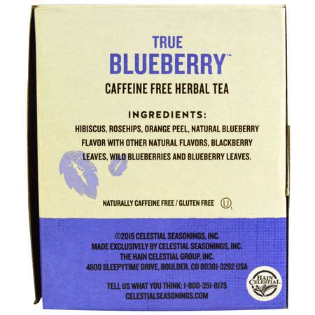 涼茶, 水果茶: Celestial Seasonings, Herbal Tea, Caffeine Free, True Blueberry, 20 Tea Bags, 1.6 oz (45 g)