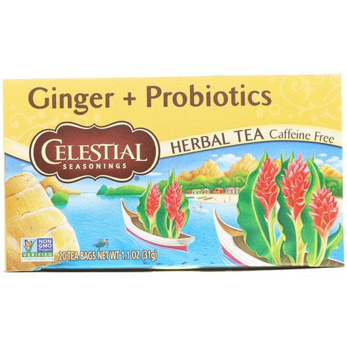Celestial Seasonings, Herbal Tea, Ginger + Probiotics, Caffeine Free, 20 Tea Bags, 1.1 oz (31 g) Review