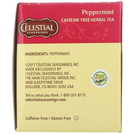 涼茶, 薄荷茶: Celestial Seasonings, Herbal Tea, Peppermint, Caffeine Free, 20 Tea Bags, 1.1 oz (32 g)