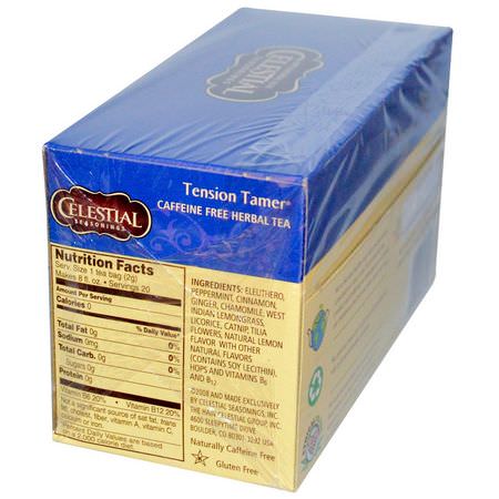 涼茶: Celestial Seasonings, Herbal Tea, Tension Tamer, Caffeine Free, 20 Tea Bags, 1.5 oz (43 g)