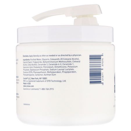 乳液, 濕疹: CeraVe, Moisturizing Cream with Pump, 16 oz (453 g)