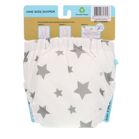 服裝, 兒童: Charlie Banana, Reusable Diapering System, One Size, Twinkle Little Star Grey, 1 Diaper