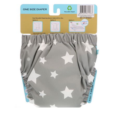 服裝, 兒童: Charlie Banana, Reusable Diapering System, One Size, Twinkle Little Star White, 1 Diaper