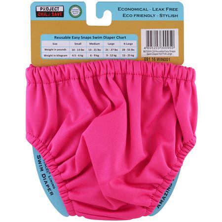 可重複使用的尿布: Charlie Banana, Reusable Easy Snaps Swim Diaper, Hot Pink, Large, 1 Diaper
