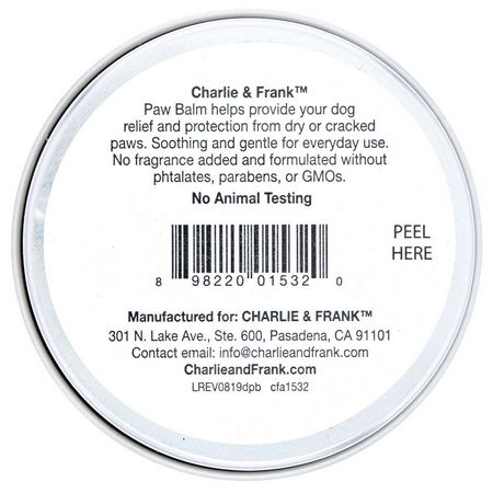 外套護理, 寵物皮膚: Charlie & Frank, Dog Paw Balm, 2 oz (56.6 g)