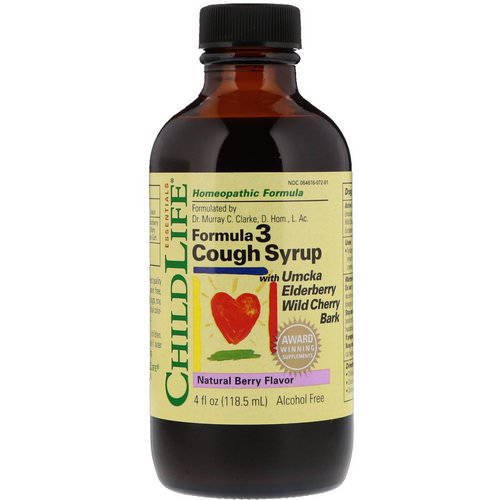 ChildLife, Essentials, Formula 3 Cough Syrup, Alcohol Free, Natural Berry Flavor, 4 fl oz (118.5 ml) Review