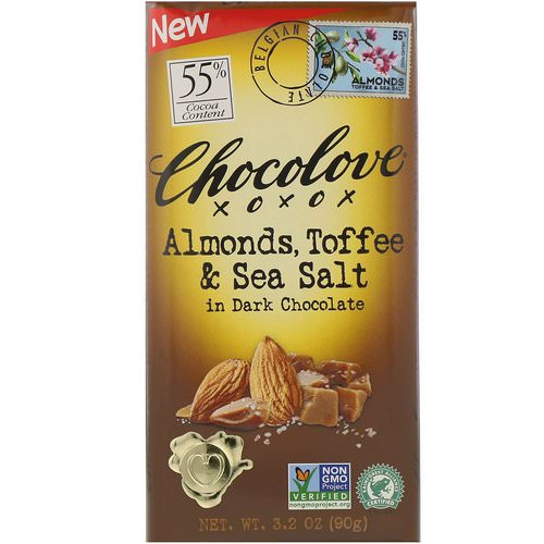Chocolove, Almonds, Toffee & Sea Salt in Dark Chocolate, 3.2 oz (90 g) Review