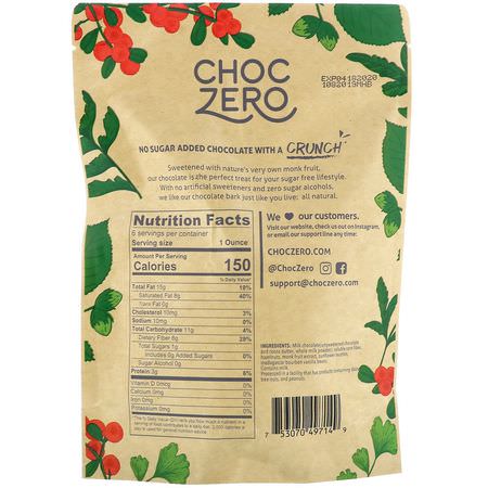 糖果, 巧克力: ChocZero Inc, Milk Chocolate, Hazelnuts, No Sugar Added, 6 Bars, 1 oz Each