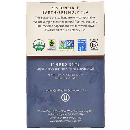 紅茶, 伯爵茶: Choice Organic Teas, Organic Earl Grey, Black Tea, 16 Tea Bags, 1.12 oz (32 g)