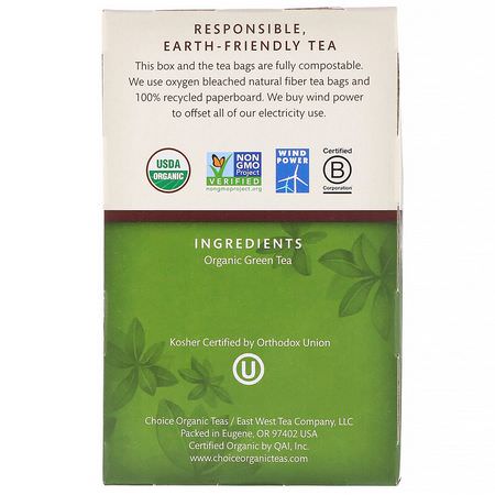 綠茶: Choice Organic Teas, Organic, Green Tea, Premium Japanese Green, 16 Tea Bags, 1.12 oz (32 g)