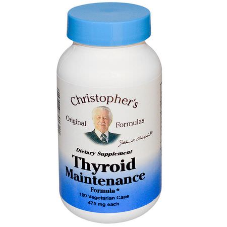 甲狀腺, 補品: Christopher's Original Formulas, Thyroid Maintenance Formula, 475 mg, 100 Veggie Caps