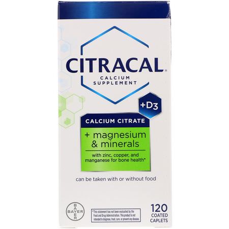 鈣加維生素D, 鈣: Citracal, Calcium Citrate, + Magnesium & Minerals, +D3, 120 Coated Caplets
