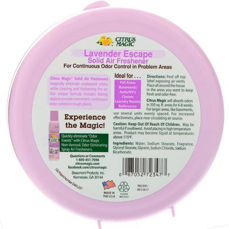 空氣清新劑: Citrus Magic, Lavender Escape, Continuous Odor Control, 8 oz (227 g)