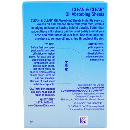 毛巾, 臉部濕巾: Clean & Clear, Oil Absorbing Sheets, Portable, 50 Sheets