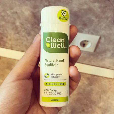 CleanWell, Natural Hand Sanitizer, Alcohol Free, Original, 1 fl oz (30 ml)