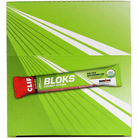 鍛煉前補品: Clif Bar, Bloks Energy Chews, +2X Sodium, Salted Watermelon, 18 Packets, 2.12 oz (60 g) Each