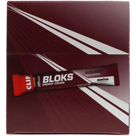 咖啡因, 興奮劑: Clif Bar, Bloks Energy Chews, Black Cherry Flavor + 50 mg Caffeine, 18 Packets, 2.12 oz (60 g) Each