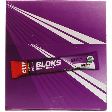 能量棒, 運動棒: Clif Bar, Bloks Energy Chews, Mountain Berry Flavor, 18 Packets, 2.12 oz (60 g) Each