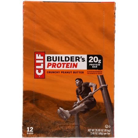 大豆蛋白棒, 蛋白棒: Clif Bar, Builder's Protein Bar, Crunchy Peanut Butter, 12 Bars, 2.4 oz (68 g) Each