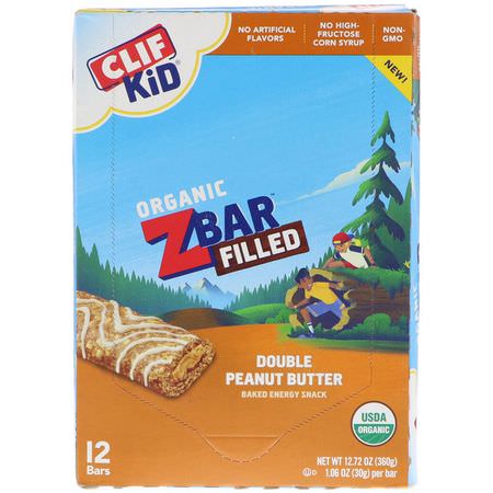 手指食品, 酒吧: Clif Bar, Clif Kid, Organic ZBar Filled, Double Peanut Butter, 12 Bars, 1.06 oz (30 g) Each