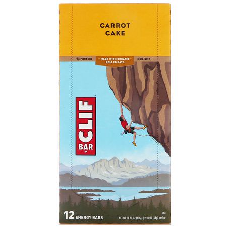 能量棒, 運動棒: Clif Bar, Energy Bar, Carrot Cake, 12 Bars, 2.40 oz (68 g) Each