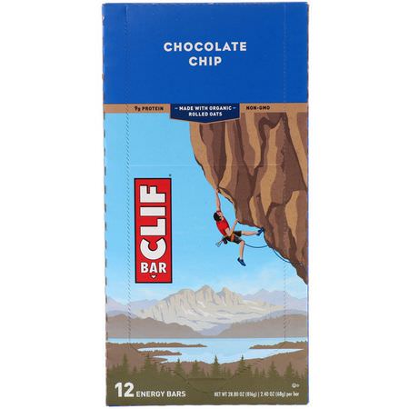 能量棒, 運動棒: Clif Bar, Energy Bar, Chocolate Chip, 12 Bars, 2.40 oz (68 g) Each