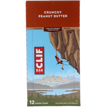 能量棒, 運動棒: Clif Bar, Energy Bar, Crunchy Peanut Butter, 12 Bars, 2.40 oz (68 g) Each
