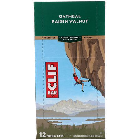 能量棒, 運動棒: Clif Bar, Energy Bar, Oatmeal Raisin Walnut, 12 Bars, 2.40 oz (68 g) Each