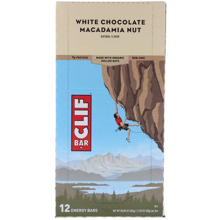 能量棒, 運動棒: Clif Bar, Energy Bar, White Chocolate Macadamia Nut, 12 Bars, 2.40 oz (68 g) Each