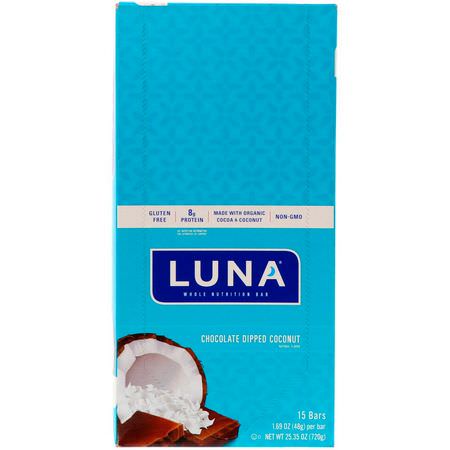 營養棒: Clif Bar, Luna, Whole Nutrition Bar for Women, Chocolate Dipped Coconut, 15 Bars, 1.69 oz (48 g) Each
